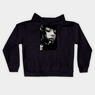 Beautiful girl, something dark on chin. Pale skin. Dark fantasy, horror. Kids Hoodie